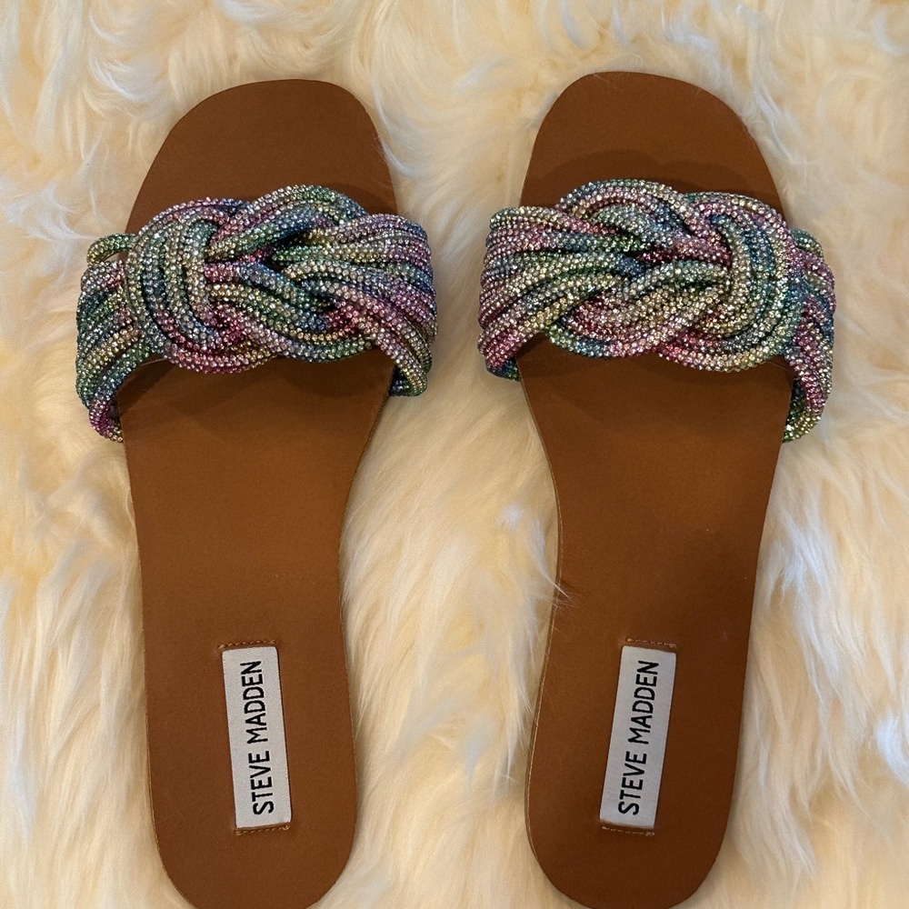 Steve Madden “Adore” Rhinestone Rainbow Color Sandals / Slides - Size 8